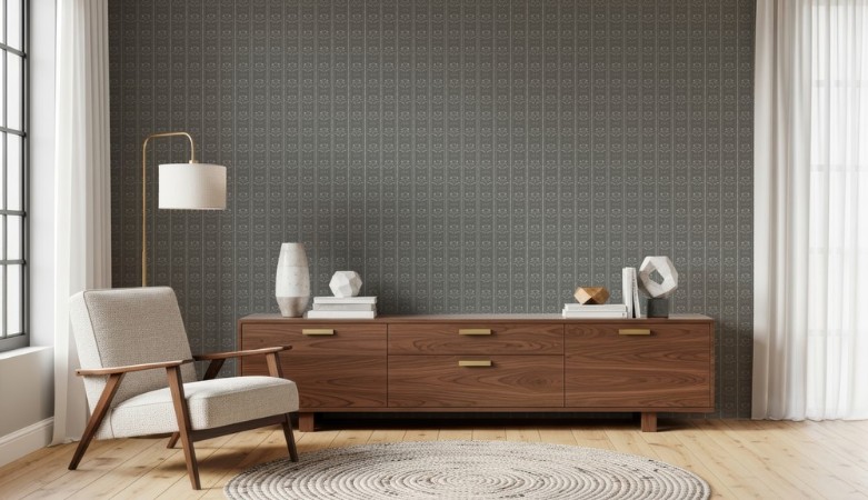 Picture of Väriyhdistelmä Sprig Flowers Lines and waves in Grey - 1033601-07 - 09836-01